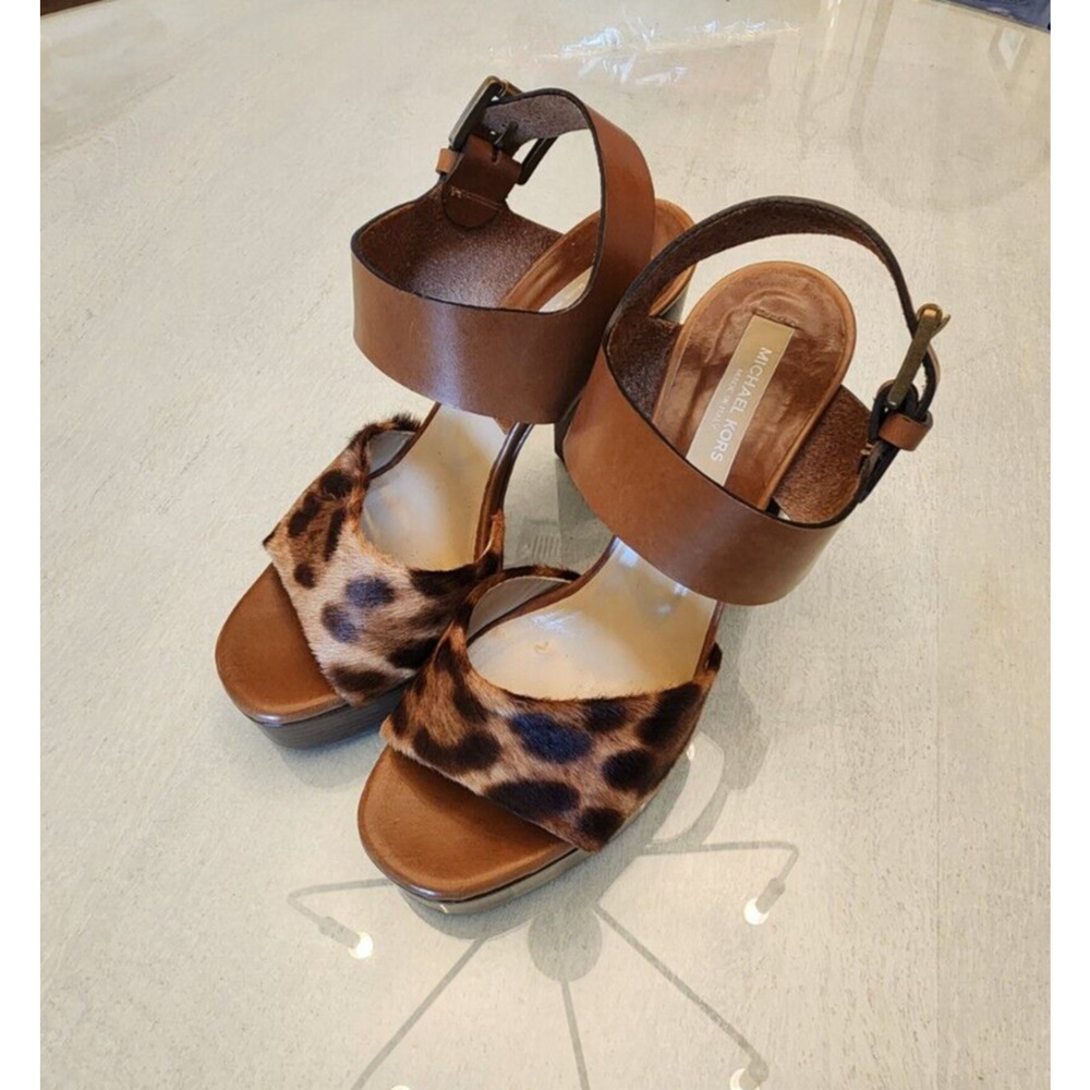 Michael Kors womens Animal print Leopard platform heels size 37.5